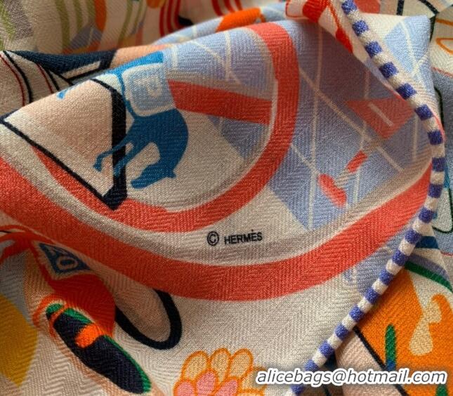 Discount Hermes Cashmere & Silk Sqaure Shawl Scarf 140cm CLUB H112140 Light Blue 2023 TOP