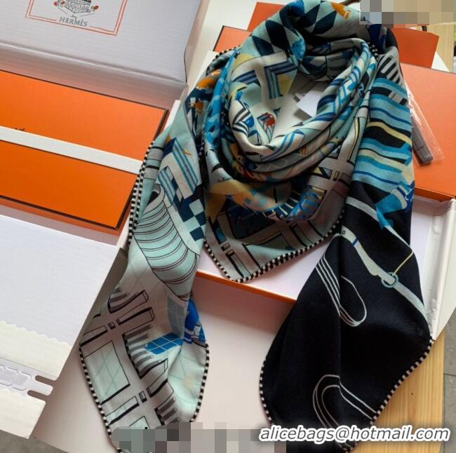 Best Quality Hermes Cashmere & Silk Sqaure Shawl Scarf 140cm CLUB H112140 Black 2023 TOP