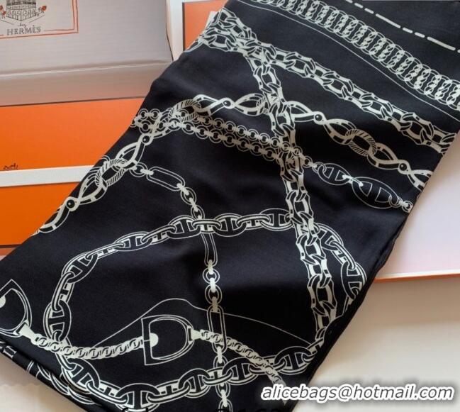 Promotional Hermes Cashmere & Silk Sqaure Shawl Scarf 140cm CHAIN H112140 Black 2023 TOP