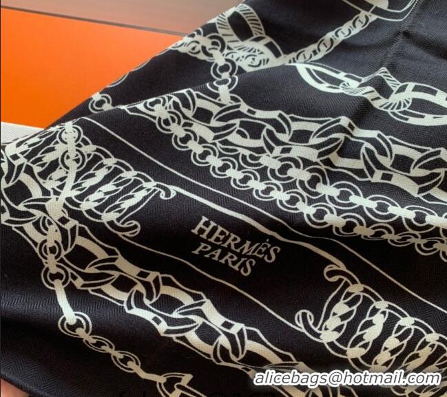 Promotional Hermes Cashmere & Silk Sqaure Shawl Scarf 140cm CHAIN H112140 Black 2023 TOP