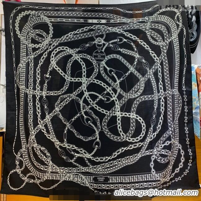 Promotional Hermes Cashmere & Silk Sqaure Shawl Scarf 140cm CHAIN H112140 Black 2023 TOP