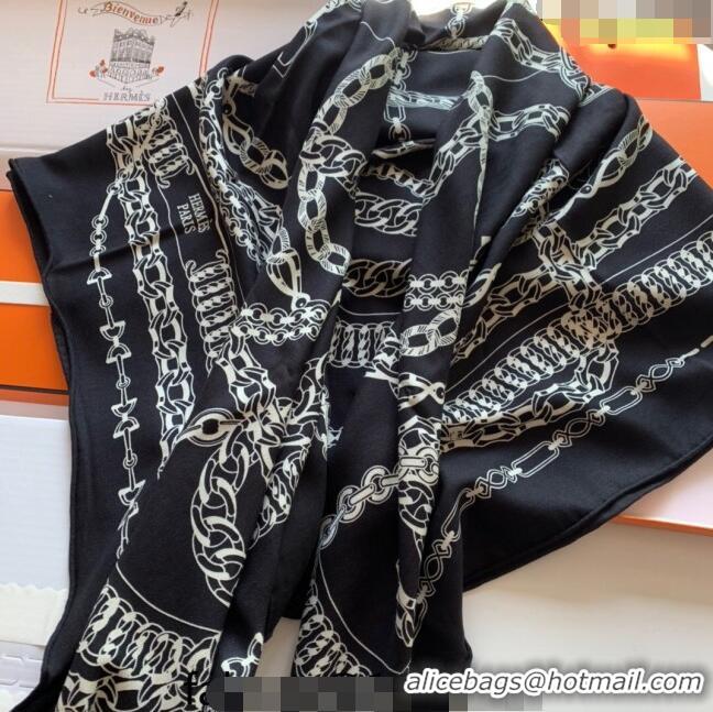 Promotional Hermes Cashmere & Silk Sqaure Shawl Scarf 140cm CHAIN H112140 Black 2023 TOP