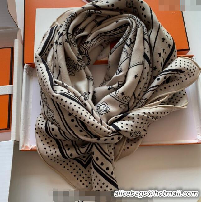 Low Cost Hermes Cashmere & Silk Sqaure Shawl Scarf 140cm H112140 KEY Beige 2023 TOP