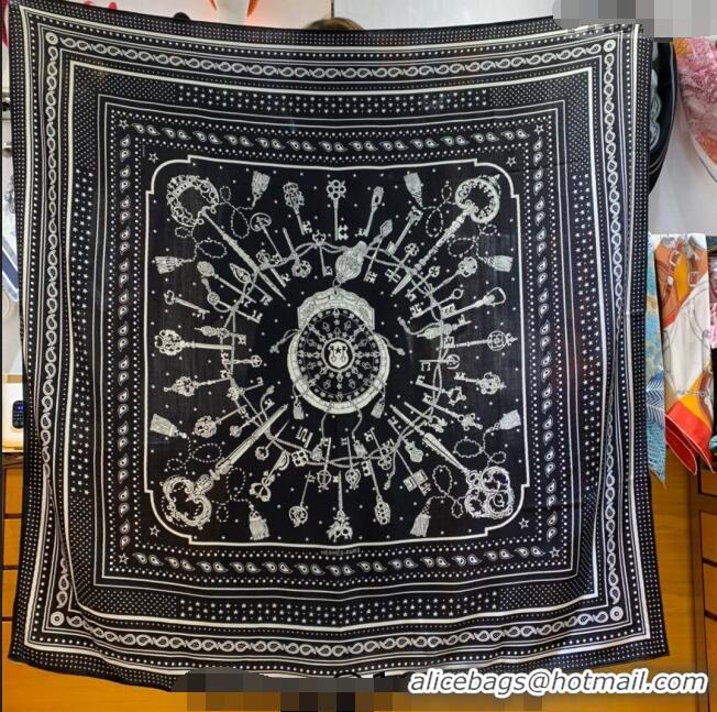 Low Cost Hermes Cashmere & Silk Sqaure Shawl Scarf 140cm KEY H112140 Black 2023 TOP