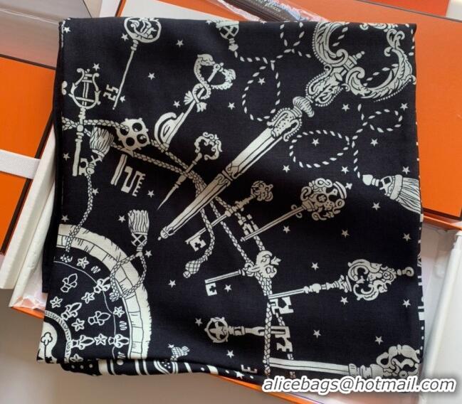 Low Cost Hermes Cashmere & Silk Sqaure Shawl Scarf 140cm KEY H112140 Black 2023 TOP