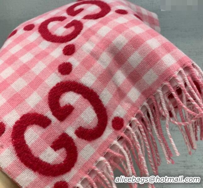 Good Product Gucci GG Check Wool Scarf 35x240cm 644365 Pink 2023