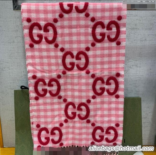 Good Product Gucci GG Check Wool Scarf 35x240cm 644365 Pink 2023