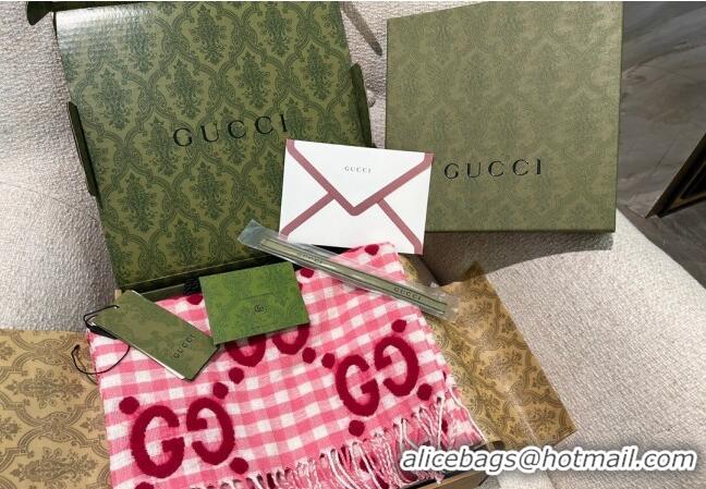 Good Product Gucci GG Check Wool Scarf 35x240cm 644365 Pink 2023