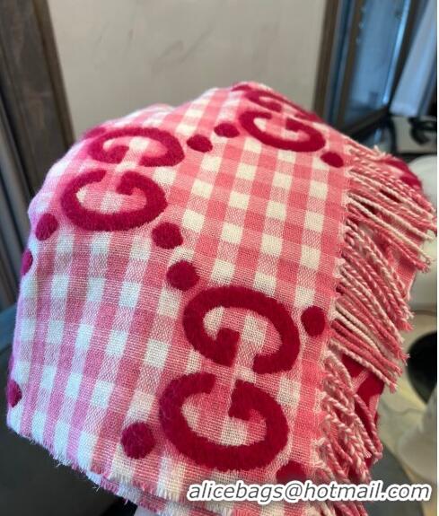 Good Product Gucci GG Check Wool Scarf 35x240cm 644365 Pink 2023