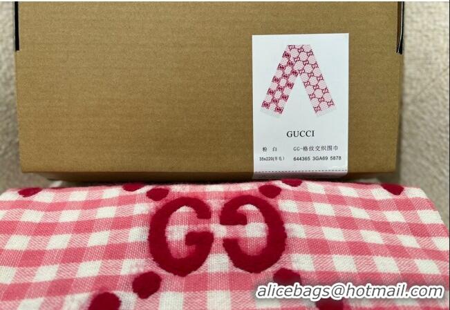 Good Product Gucci GG Check Wool Scarf 35x240cm 644365 Pink 2023