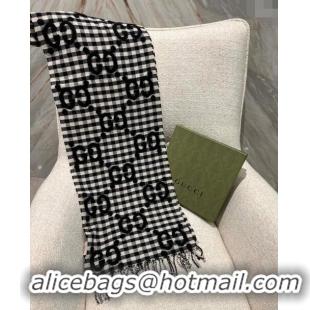 Super Quality Gucci GG Check Wool Scarf 35x240cm 644365 Black 2023