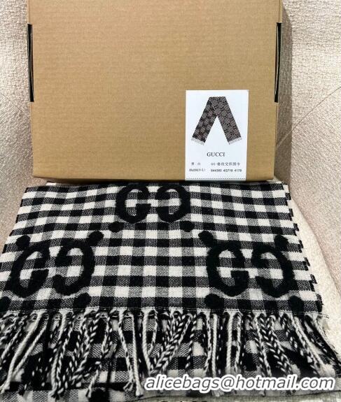 Super Quality Gucci GG Check Wool Scarf 35x240cm 644365 Black 2023