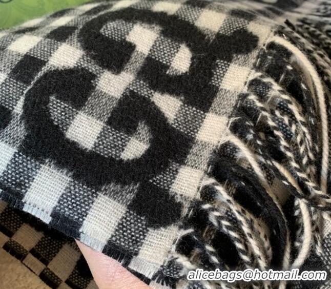 Super Quality Gucci GG Check Wool Scarf 35x240cm 644365 Black 2023