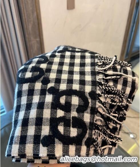 Super Quality Gucci GG Check Wool Scarf 35x240cm 644365 Black 2023