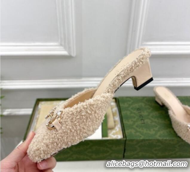 Most Popular Gucci Shearling Horsebit Mules 4.5cm Beige 106033