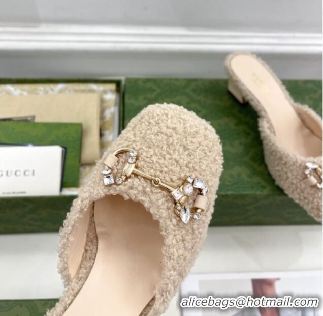 Most Popular Gucci Shearling Horsebit Mules 4.5cm Beige 106033