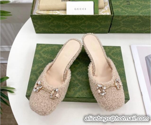 Most Popular Gucci Shearling Horsebit Mules 4.5cm Beige 106033