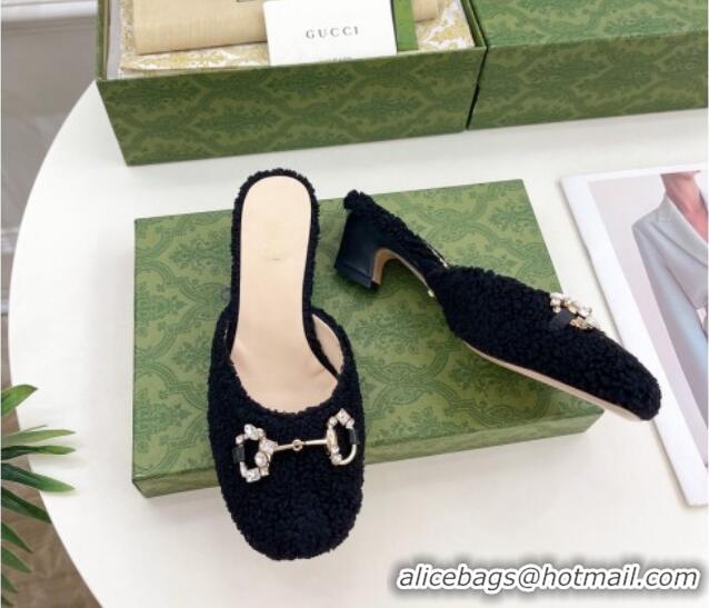 Popular Style Gucci Shearling Horsebit Mules 4.5cm Black 1106034