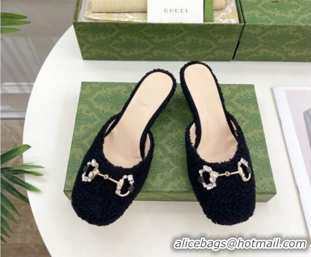 Popular Style Gucci Shearling Horsebit Mules 4.5cm Black 1106034