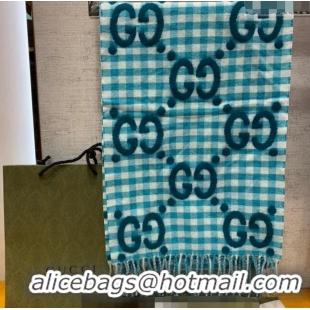 Reasonable Price Gucci GG Check Wool Scarf 35x240cm 644365 Blue 2023