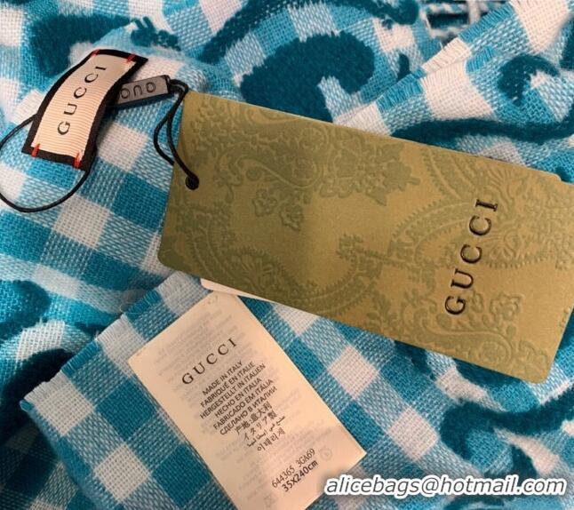 Reasonable Price Gucci GG Check Wool Scarf 35x240cm 644365 Blue 2023