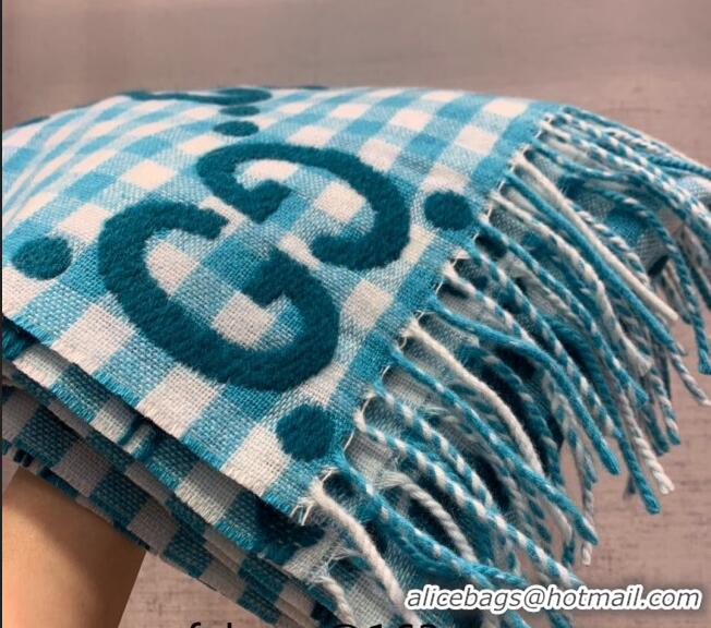 Reasonable Price Gucci GG Check Wool Scarf 35x240cm 644365 Blue 2023