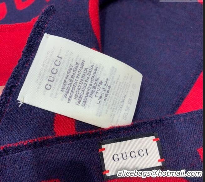 Good Product Gucci Jumbo GG Wool Scarf 35x190cm G1206 Blue/Red 2023