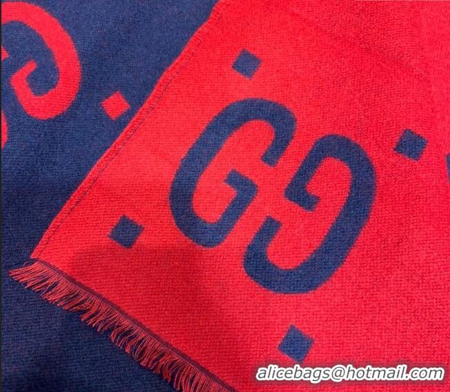 Good Product Gucci Jumbo GG Wool Scarf 35x190cm G1206 Blue/Red 2023