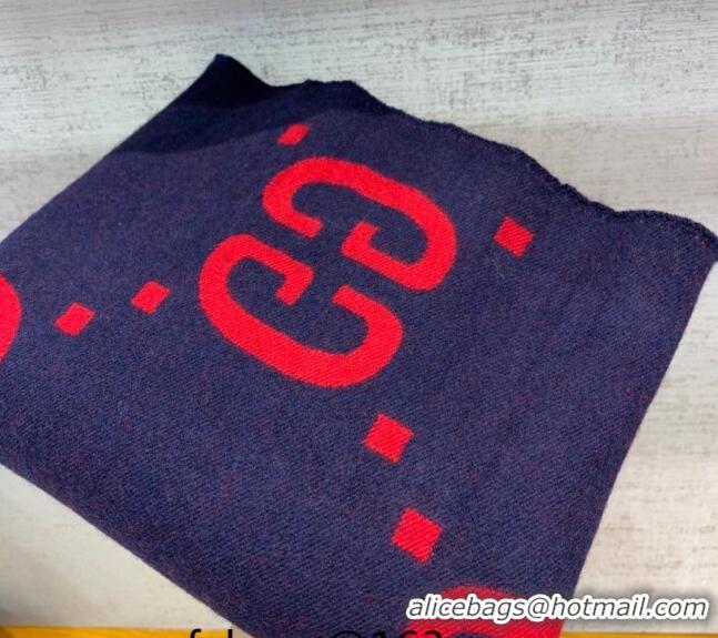 Good Product Gucci Jumbo GG Wool Scarf 35x190cm G1206 Blue/Red 2023