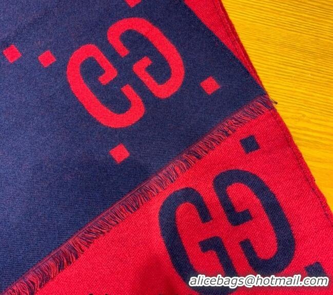 Good Product Gucci Jumbo GG Wool Scarf 35x190cm G1206 Blue/Red 2023