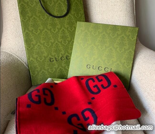 Good Product Gucci Jumbo GG Wool Scarf 35x190cm G1206 Blue/Red 2023