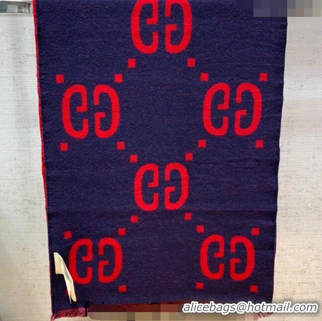 Good Product Gucci Jumbo GG Wool Scarf 35x190cm G1206 Blue/Red 2023