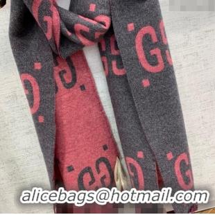 Promotional Gucci Jumbo GG Wool Scarf 35x190cm G1206 Grey/Pink 2023