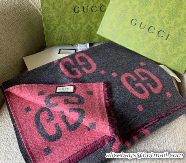 Promotional Gucci Jumbo GG Wool Scarf 35x190cm G1206 Grey/Pink 2023