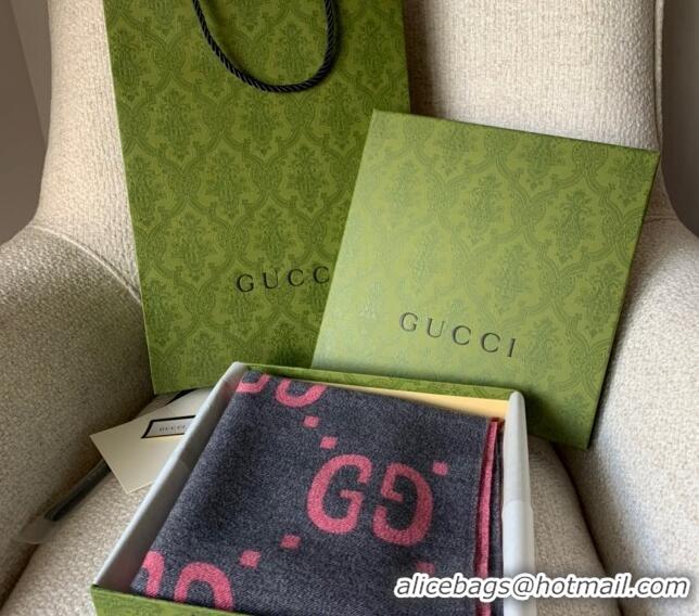 Promotional Gucci Jumbo GG Wool Scarf 35x190cm G1206 Grey/Pink 2023