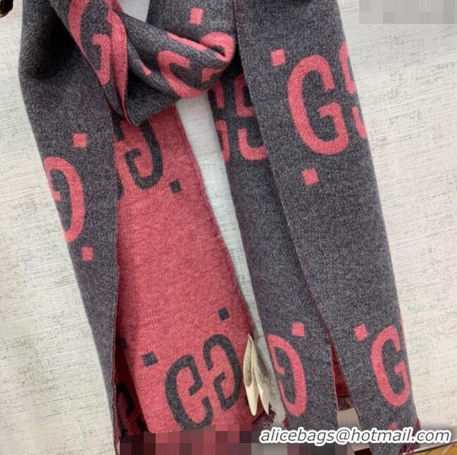 Promotional Gucci Jumbo GG Wool Scarf 35x190cm G1206 Grey/Pink 2023