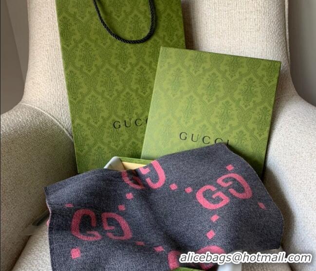 Promotional Gucci Jumbo GG Wool Scarf 35x190cm G1206 Grey/Pink 2023