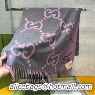 Reasonable Price Gucci Jumbo GG Cashmere Scarf 45x200cm G1206 Grey/Pink 2023