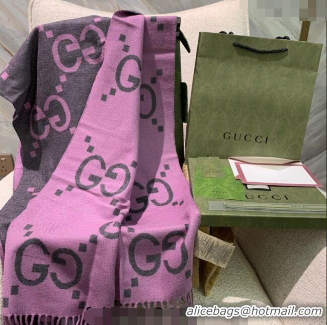 Reasonable Price Gucci Jumbo GG Cashmere Scarf 45x200cm G1206 Grey/Pink 2023