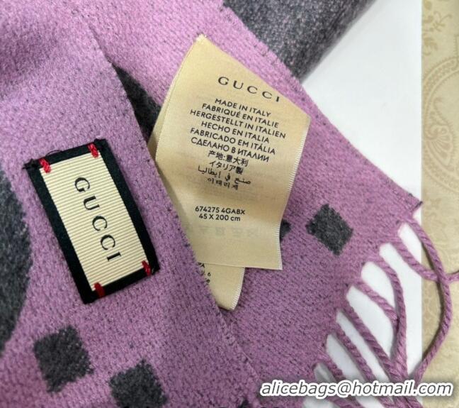 Reasonable Price Gucci Jumbo GG Cashmere Scarf 45x200cm G1206 Grey/Pink 2023