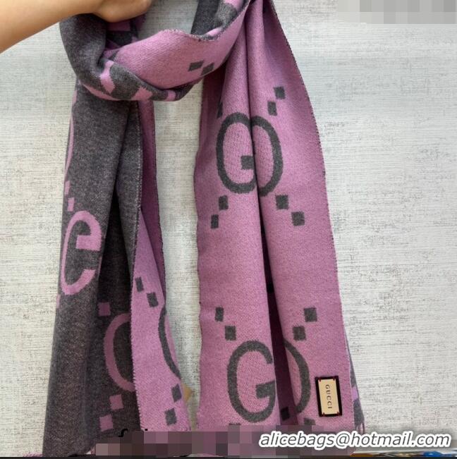 Reasonable Price Gucci Jumbo GG Cashmere Scarf 45x200cm G1206 Grey/Pink 2023