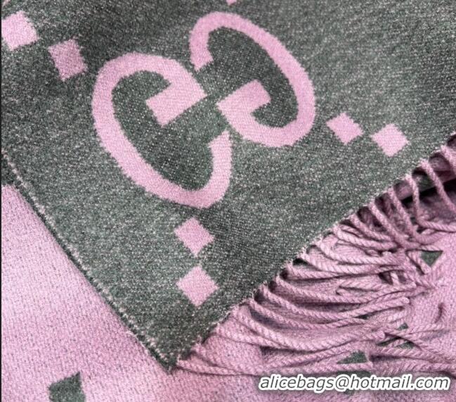 Reasonable Price Gucci Jumbo GG Cashmere Scarf 45x200cm G1206 Grey/Pink 2023