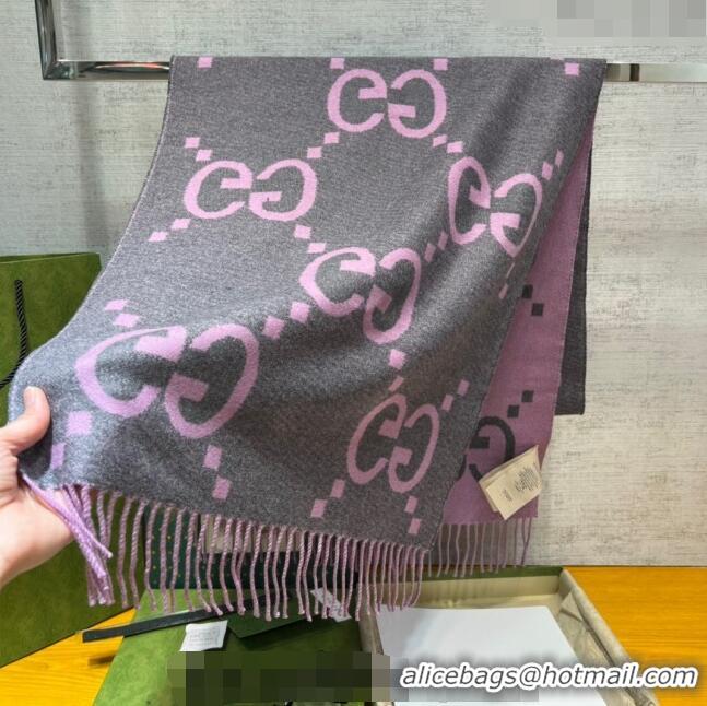 Reasonable Price Gucci Jumbo GG Cashmere Scarf 45x200cm G1206 Grey/Pink 2023