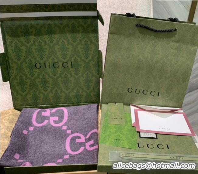 Reasonable Price Gucci Jumbo GG Cashmere Scarf 45x200cm G1206 Grey/Pink 2023