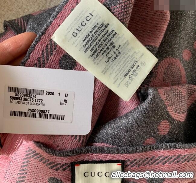 Affordable Price Gucci Shiny Jumbo GG Wool Scarf 45x195cm G1206 Grey/Pink 2023