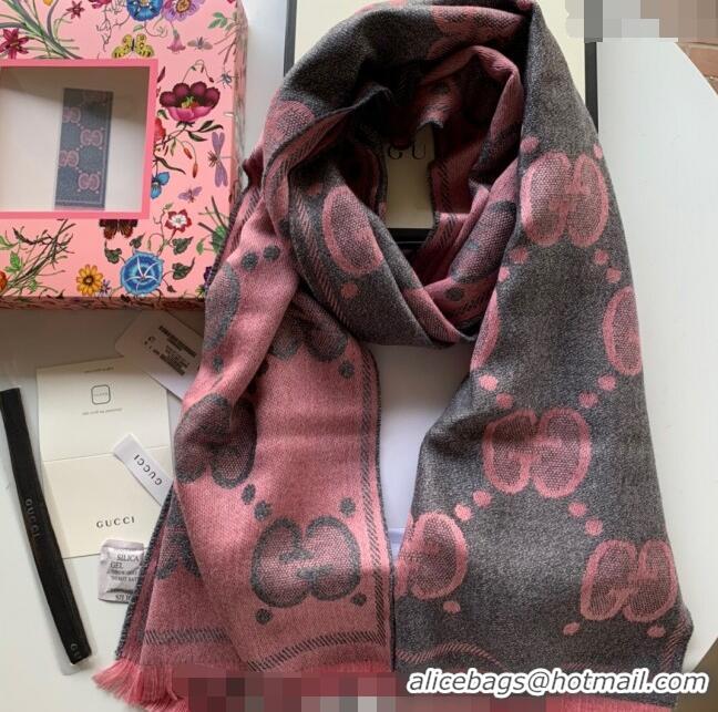 Affordable Price Gucci Shiny Jumbo GG Wool Scarf 45x195cm G1206 Grey/Pink 2023