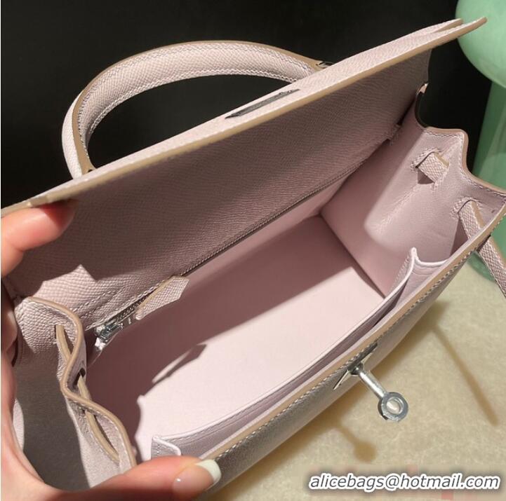 Super Quality Hermes original Kelly Epsom Leather KL25 Light Pink