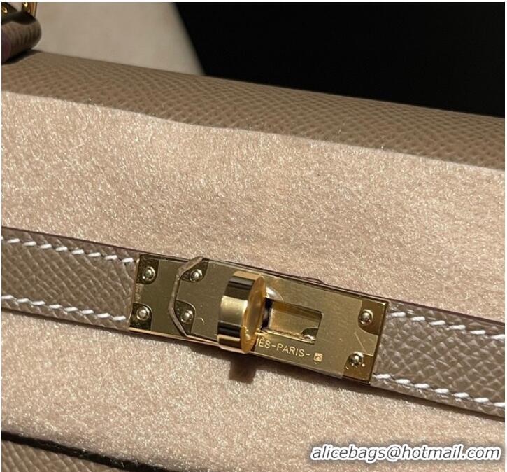 Famous Brand Hermes original Kelly Epsom Leather KL25 Gray