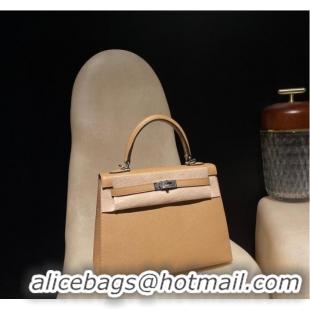 Top Quality Hermes original Kelly Epsom Leather KL25 Brown Gold