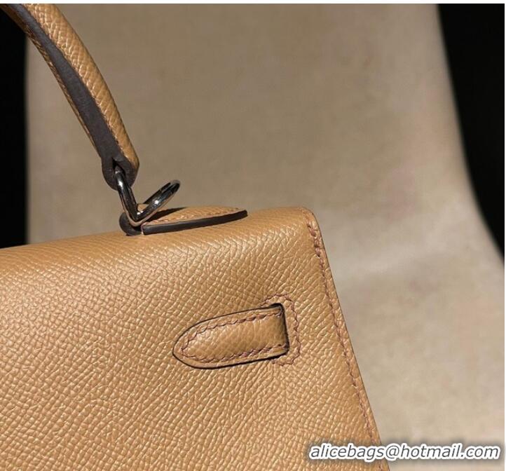 Top Quality Hermes original Kelly Epsom Leather KL25 Brown Gold